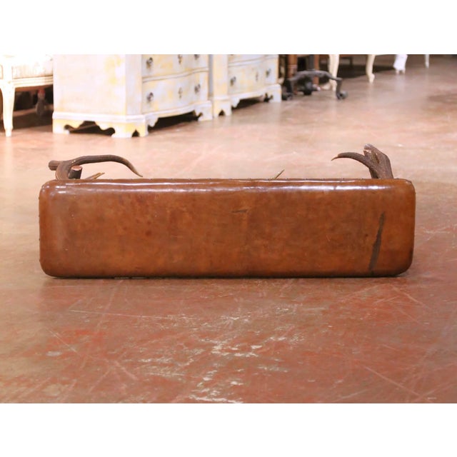 Early 20th Century Austrian Black Forest Antler Lodge Bench With Leather Seat For Sale - Image 12 of 14