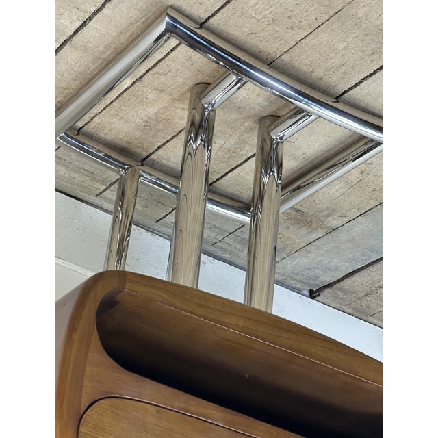 Art Deco Boston End Table in Hevea Wood and Chrome Metal, 2000s For Sale - Image 4 of 11