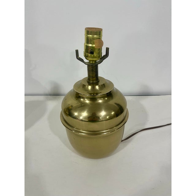 Pair of Vintage Brass Capsule Table Lamps With Black Shades For Sale - Image 4 of 8