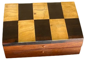 Wood and Brass Jewelry Box with Geometrical Inlays, France, 1970s