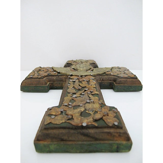 Milagros Mexico Folk Art Nailed Charms Guardian Angel Cherub Cross For Sale - Image 10 of 11