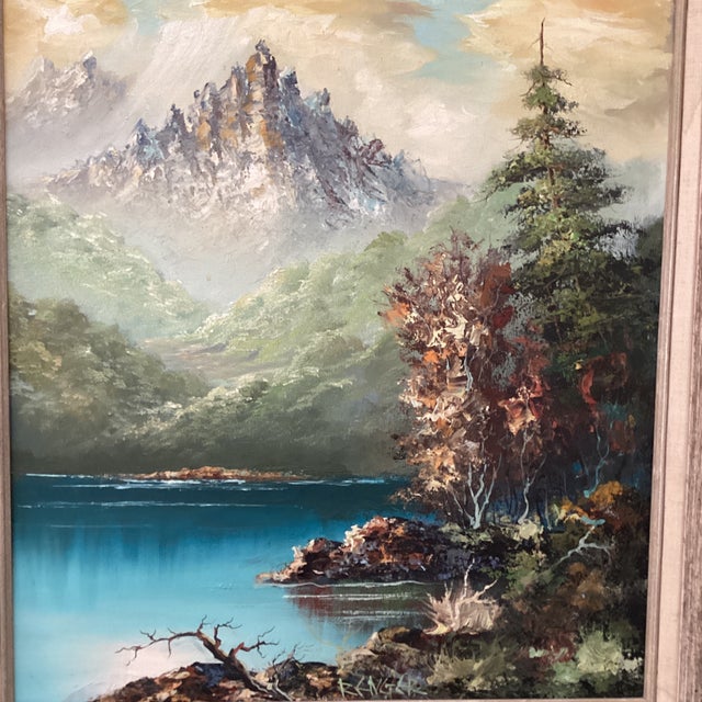 Realism Mid 20th Century Painting on Canvas “Misty Mountain“ Signed Framed For Sale - Image 3 of 12