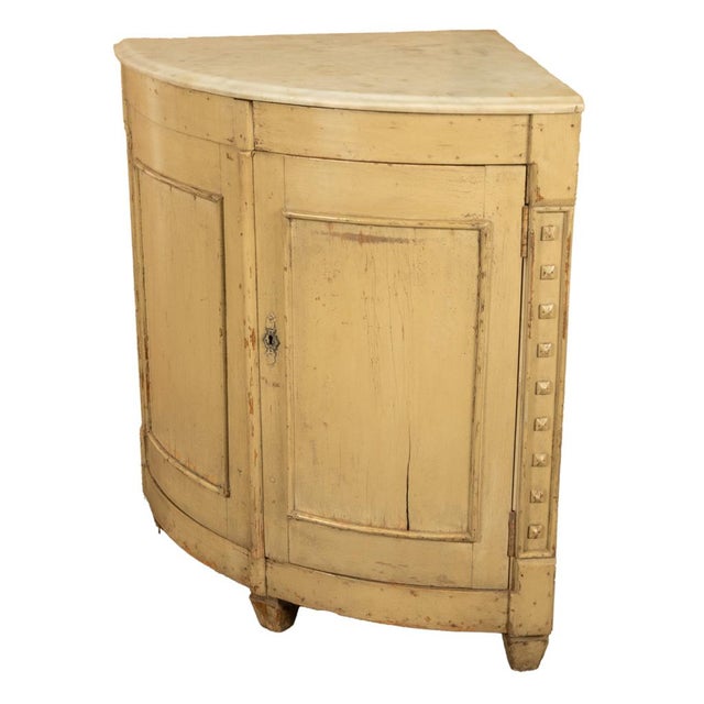 Gustavian (Swedish) Antique 18thC Swedish Painted Gustavian Marble Top Corner Cupboard Cabinet 1780 For Sale - Image 3 of 14