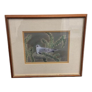 Signed S. Wicklund “Mourning Dove Nesting in Cholla” Framed Original Bird Illustration For Sale
