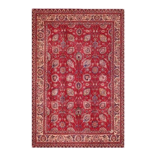 Shabby Chic Persian Antique Red/Beige Wool Rug - 10'1'' X 12'6'' For Sale