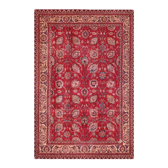 Shabby Chic Persian Antique Red/Beige Wool Rug - 10'1'' X 12'6'' For Sale