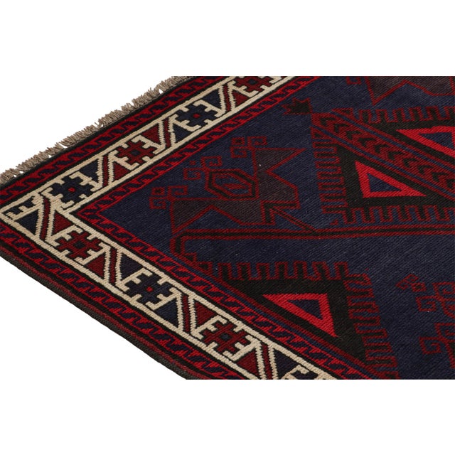 1950s 1950s Vintage Baluch Tribal Rug in Red & Navy Blue Patterns by Rug & Kilim For Sale - Image 5 of 7