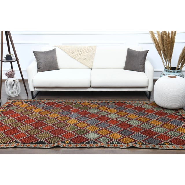 1970s Vintage Turkish Oushak Handmade Wool Cotton Red Area Rug For Sale - Image 5 of 12