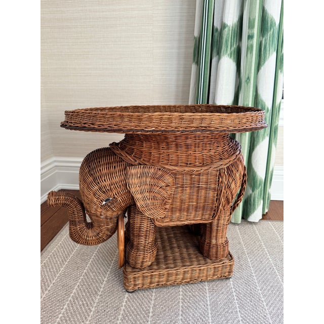 Rustic European Rattan Elephant Side Drinks Table With Tray in the Style of Vivai Del Sud 1960s Wooden Tusks For Sale - Image 3 of 8