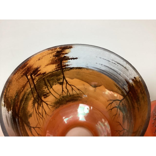 Orange Set of 3 Hand Blown Glass Hand Painted Czechoslovakia Art Nouveau Shades For Sale - Image 8 of 10