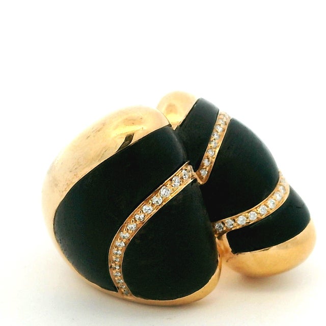 Circa 1990 Italian 18k Gold Ebony Wood and Diamond Statement Ring, Size 7.5 For Sale - Image 10 of 13