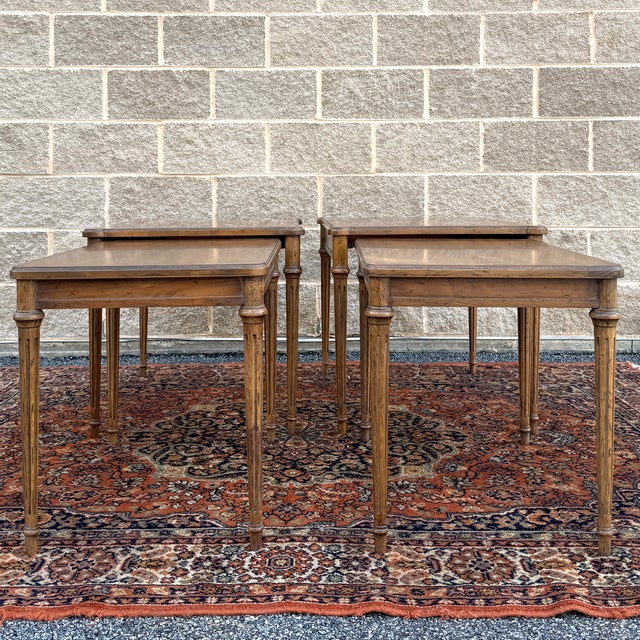 1960s Heritage Furniture French Louis XVI Golden Walnut Nesting Side Tables - Set of 4 For Sale - Image 10 of 17
