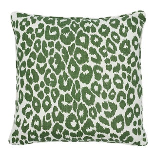 Schumacher Iconic Leopard 20" Pillow in Green For Sale