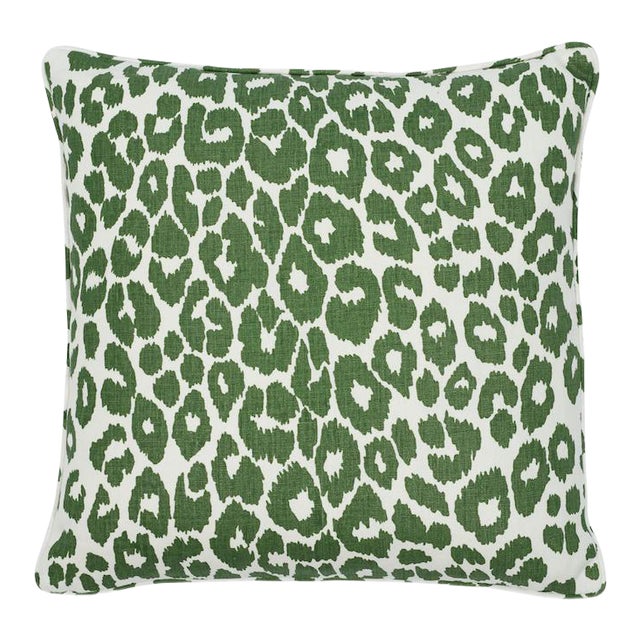 Schumacher Iconic Leopard 20" Pillow in Green For Sale