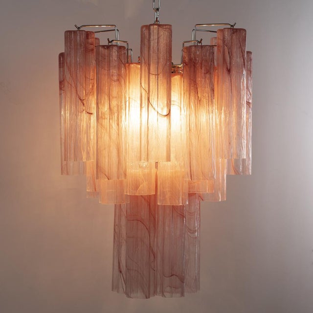 Suspension lamp made in italy tronchi in alabaster pink murano glass, ceiling chandelier 45 cm diameter the 'tronchi'...