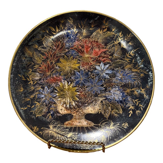 Vintage Sascha Brastoff Plate Decorated With Transfer Printed Decal Over Porcelain For Sale