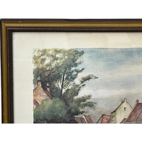 Vintage Framed European Market Street Scene Print by Henry Van Den Bogaard For Sale In Portland, ME - Image 6 of 10