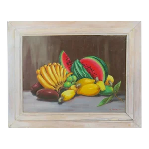 Vintage 1970s Oil on Canvas Still Life Tropical Fruit - Artist Signed