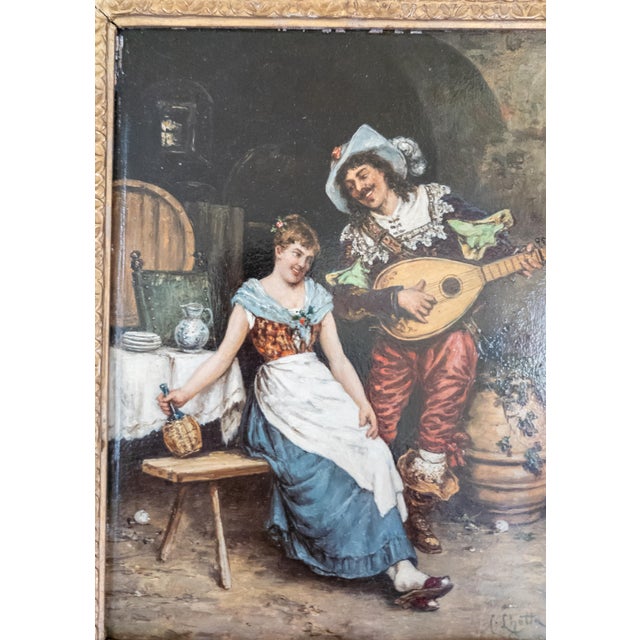 Wood 19th Century Continental European Dutch Style Interior Tavern Genre Scene Painting, Signed For Sale - Image 7 of 16