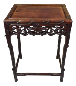 Early 20th Century Floral Bamboo Design Carved Rosewood Side Table - Plant Stand