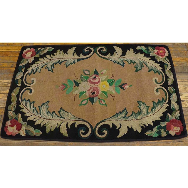 Antique American hooked rug, size: 2'7" x 4'2". American Hooked Rugs Contemporary American Hooked carpet utilizing strips...