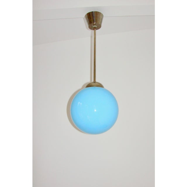 Modern Pendant Lamp with Blue Glass Shade, 1940s. For Sale - Image 3 of 8