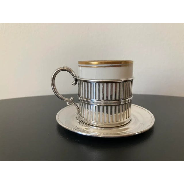 Belleek Pottery Ltd. Early 20th Century Irish Porcelain and Art Deco Sterling Silver Coffee Espresso Tea Demitasse Cup and Saucer by Belleek Willets - 3 Pieces For Sale - Image 4 of 12