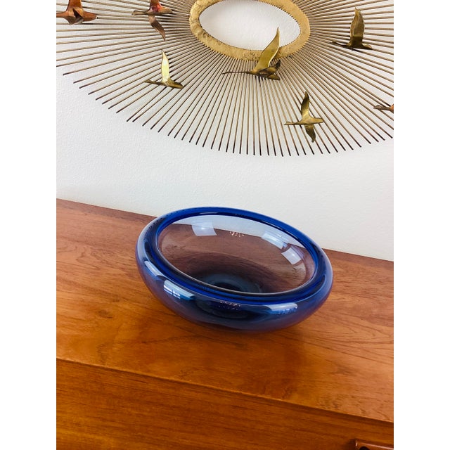 Mid-Century Modern Vintage Mid-Century Modern Blue Holmegaard Glass Bowl For Sale - Image 3 of 11
