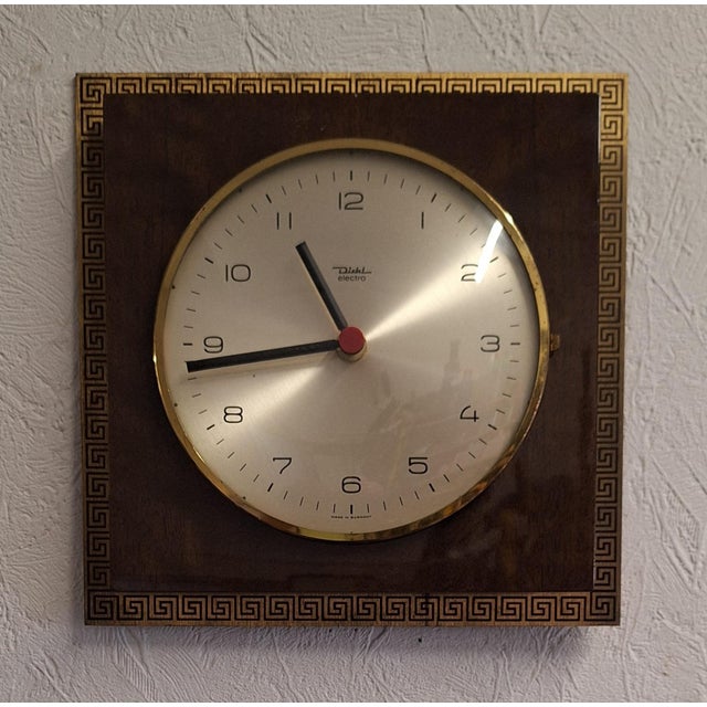Mid-Century German Wall Clock with Brass Frame and Walnut Case from Diehl, 1960s For Sale - Image 6 of 6