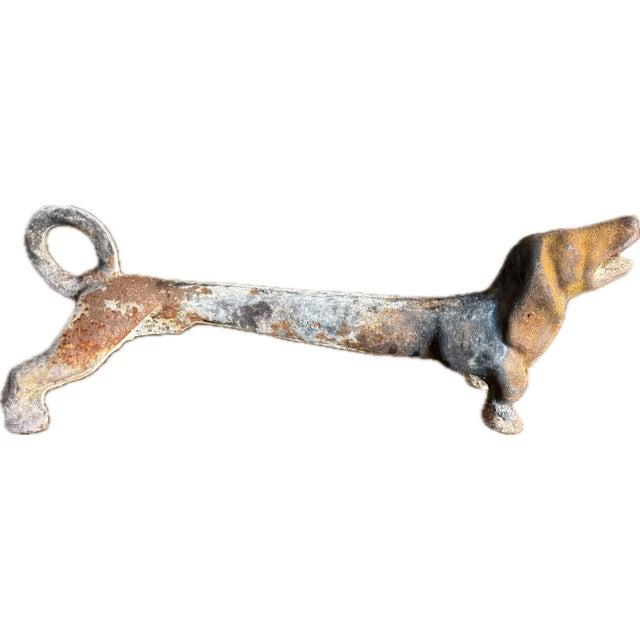 Metal Pair of Antique Cast Iron Dachshund-Shaped Andirons/Fire Irons/Fire Dogs For Sale - Image 7 of 12