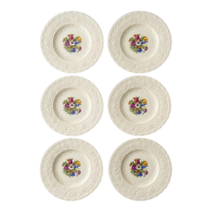 Vintage Crown Ducal English Dinner Plates With Embossed Floral Borders - Set of 6