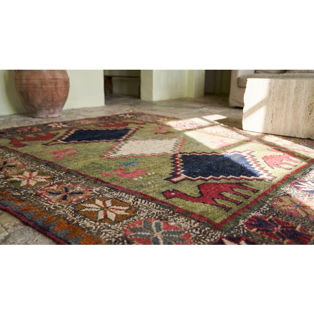 1920s Green Tribal Camel Animal Antique S. Persian Gabbeh Carpet 4' X 6'3" Knotted Wool Rug For Sale - Image 12 of 12