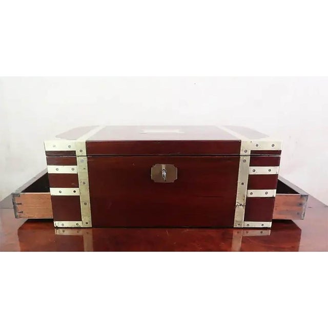 Large Antique Campaign Brass Mounted Writing Box, 1840 For Sale - Image 9 of 12