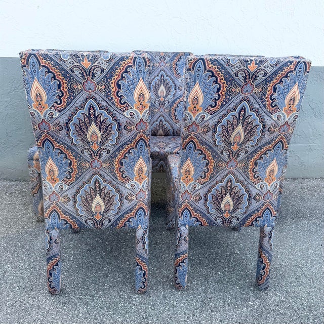 1980s Postmodern Blue and Orange Parsons Dining Chairs by Preview - Set of 6 For Sale - Image 5 of 12