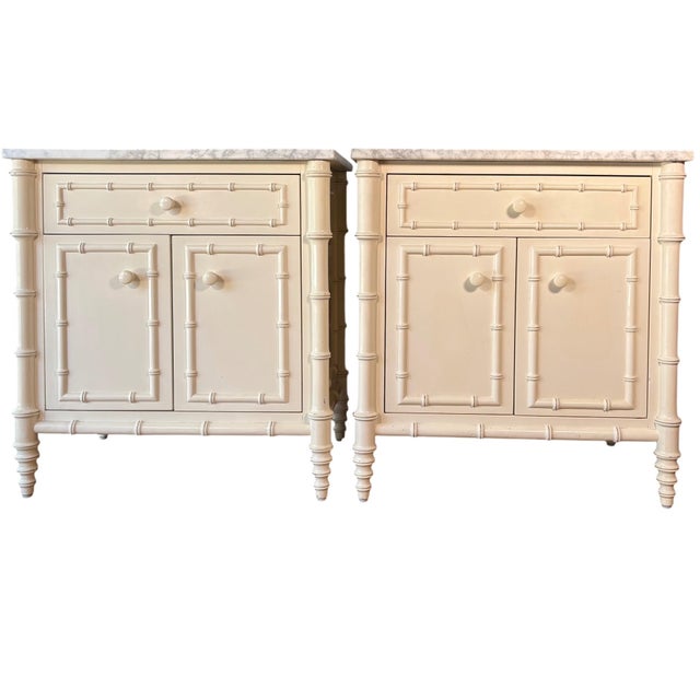 Williams-Sonoma Home "Hampstead" Faux Bamboo Nightstands With Carrara Marble Tops - Pair For Sale - Image 12 of 14