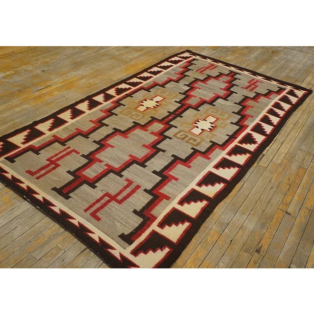 Tribal 1920s Gray Geometric Tribal Antique American Navajo Rug 4' 9" X 8' 2" Flatweave Wool Carpet For Sale - Image 3 of 12