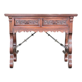 Antique Chicago the Munago Co. Inc. Spanish Mission Wrought Iron Trestle Table For Sale