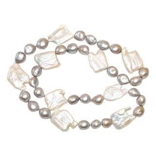 Vintage Art Deco Biwa and Baroque Pearl Necklace, Japan, 29 Inches For Sale