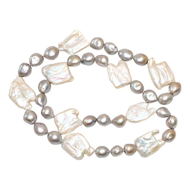 Vintage Art Deco Biwa and Baroque Pearl Necklace, Japan, 29 Inches For Sale