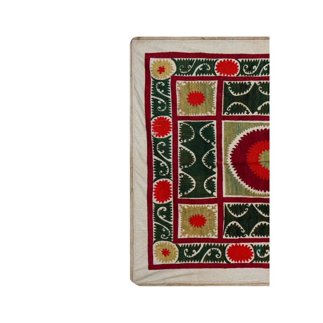 Vintage Suzani from Samarkand, circa 1900s. Dimension; 43'' x 45" inches /110 x 115 cm / 3'7'' x 3'8'' Material: Cotton...