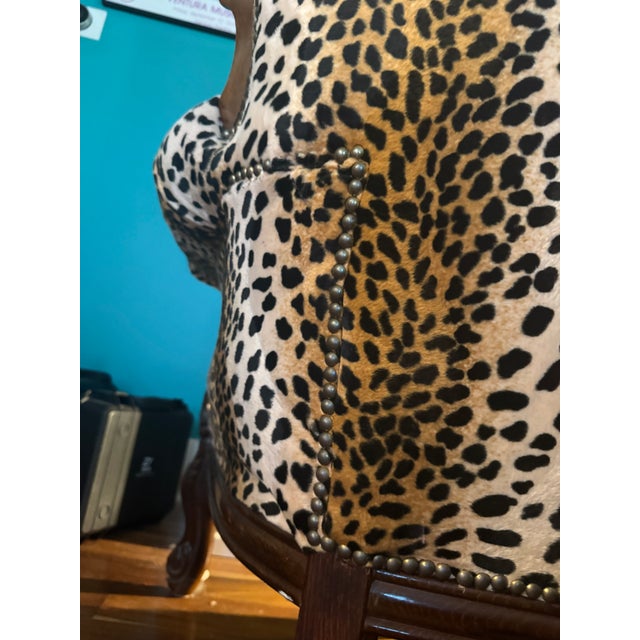 Copper Vintage Rococo Revival Leopard Chaise Lounge. Hand Carved Wood. Professionally Upholstered. Hand Carved Wood. Professionally Upholstered. For Sale - Image 8 of 10