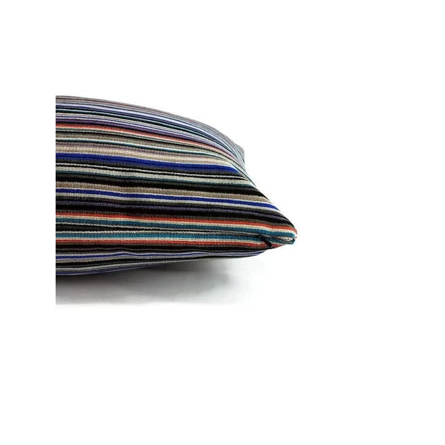 Contemporary Black, Silver, White, Purple & Blue Stripe Heavy Duty Velvet Lumbar Pillow Cover For Sale - Image 3 of 5