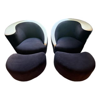 1980s Weiman Swivel Nautilus Chairs With Matching Ottomans - 4 Pieces For Sale