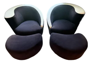 1980s Weiman Swivel Nautilus Chairs With Matching Ottomans - 4 Pieces