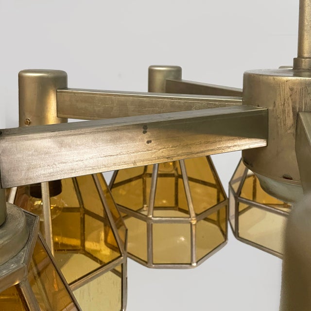 German Art Deco Chandelier in Yellow Glass and Metal, 1930s For Sale - Image 11 of 18