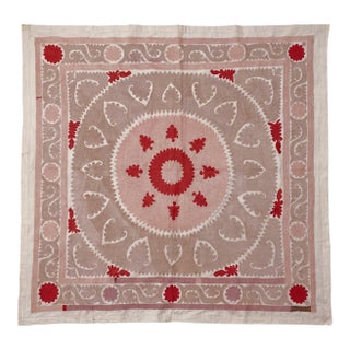 Hand-Embroidered Neutral Tan Suzani Wall Decor For Sale