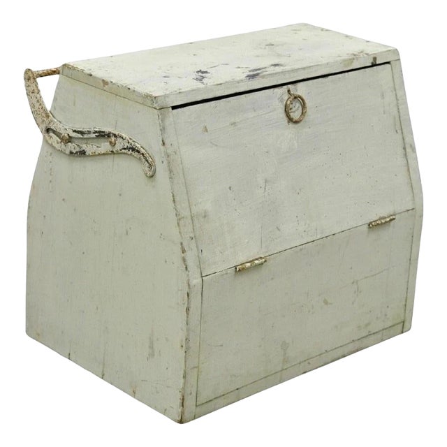 Vintage Arts & Crafts Wooden Green Painted Shoe Polish Box Tool Chest For Sale