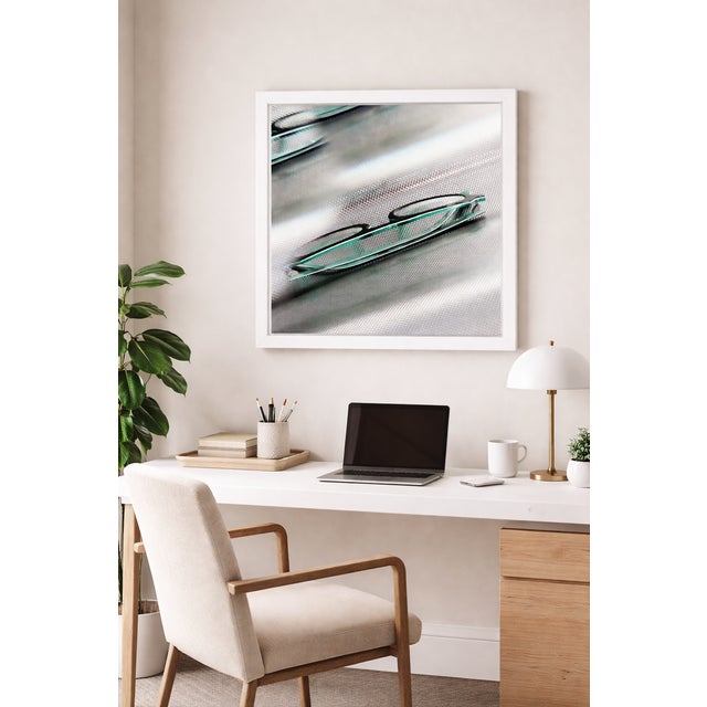 Available in a Limited Edition of 10, this contemporary still life photograph features sculptural teal and black eyeglass...