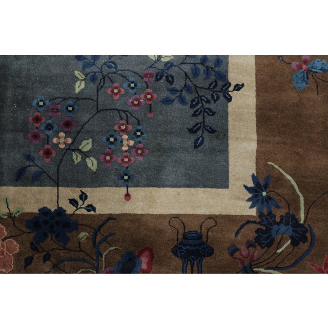 Art Deco Antique 20th Century Chinese Deco Rug With Flowers & Pictorials - Rug & Kilim For Sale - Image 3 of 9