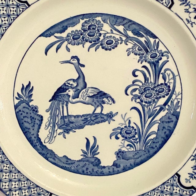 Chinoiserie Antique Blue and White Luncheon Plate Made in England by Wood & Sons, "Yuan" Pattern For Sale - Image 3 of 4